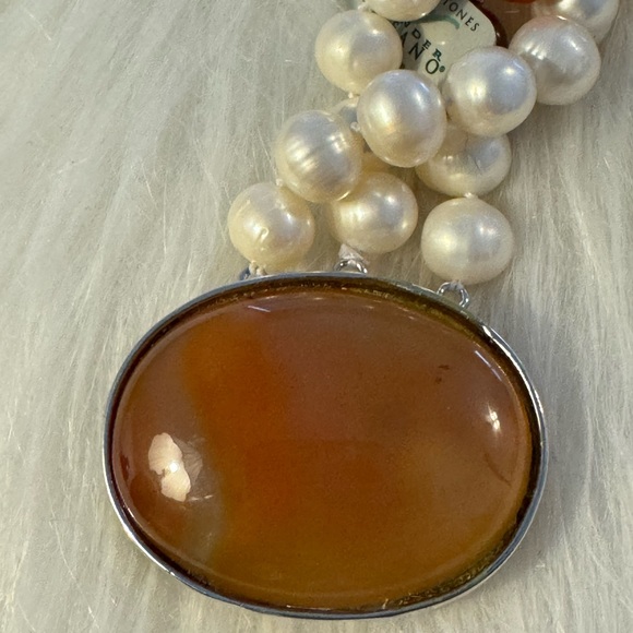 Alexandar Kalifno Natural Stone Necklace Genuine Pearls.   Tote P3 - Picture 1 of 5